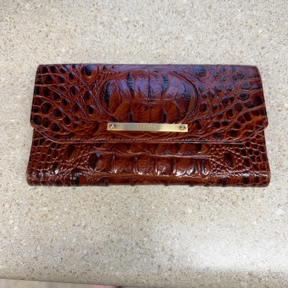 Brahmin Elegant Brown Crocodile Embossed Clutch